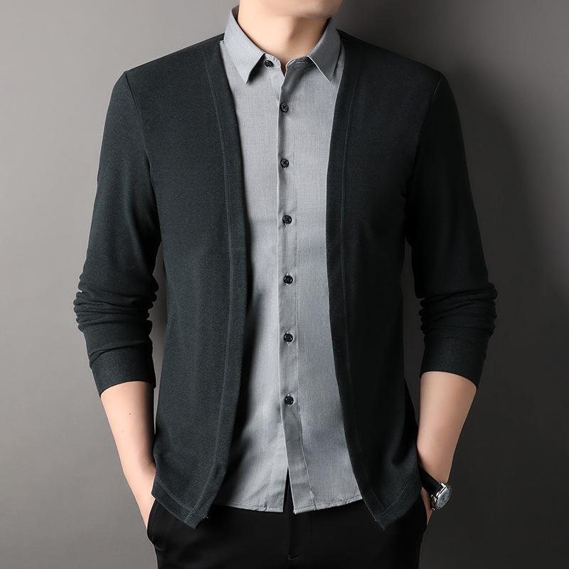 Men's new fake two-piece shirt collar knitted cardigan