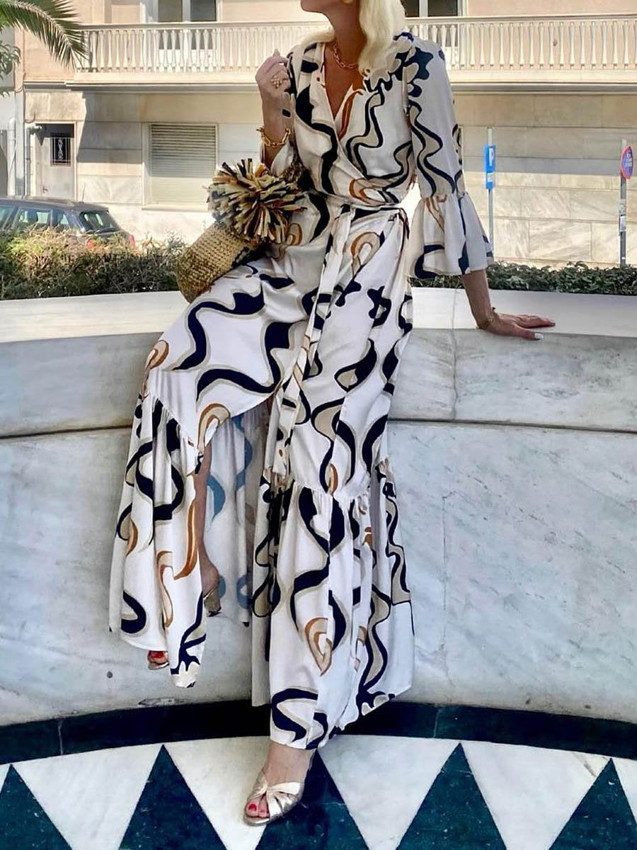 🔥Limited Time Offer 49% OFF🔥Printed V Neck Wrap Dress