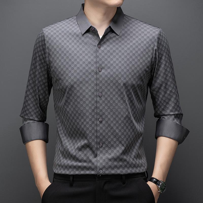 Men's new fashionable and trendy elastic no iron collar seamless slim fit shirt