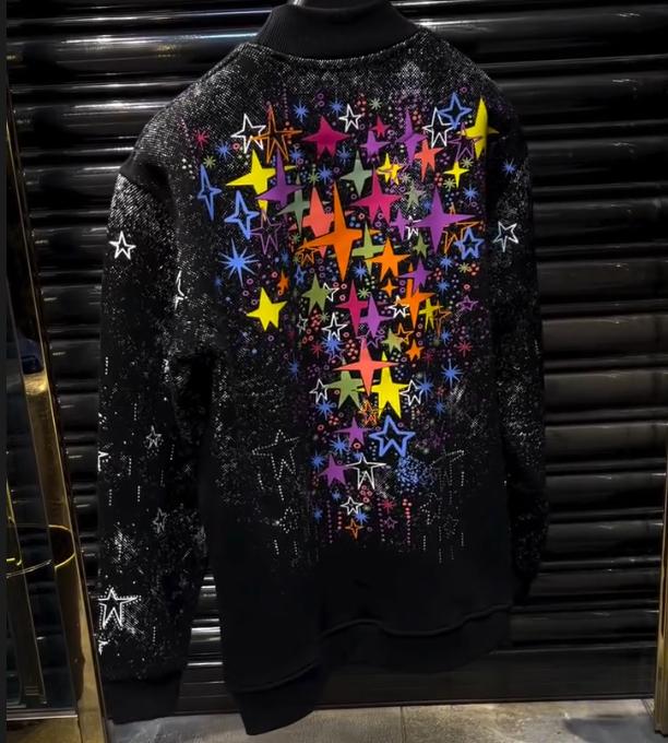 Men's Velvet Sparkling Diamond Embroidered Printed Casual Hoodie