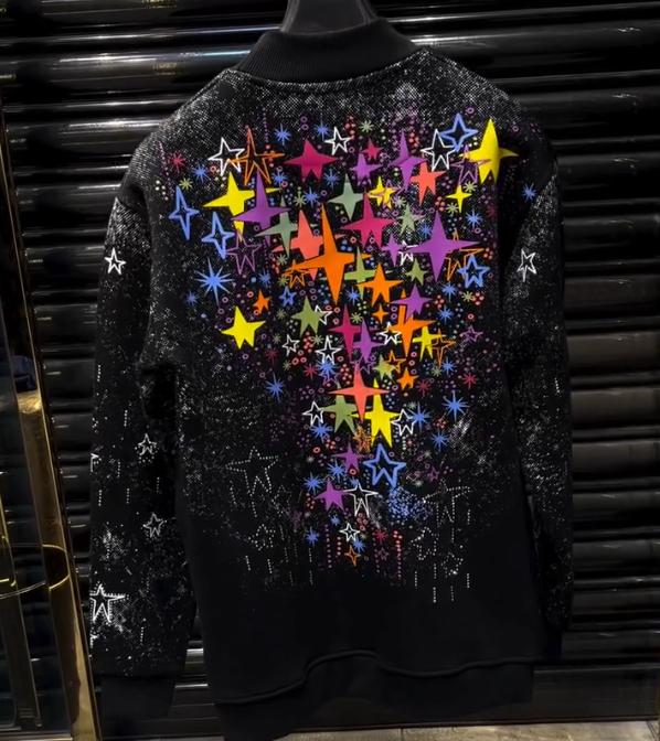 Men's Velvet Sparkling Diamond Embroidered Printed Casual Hoodie