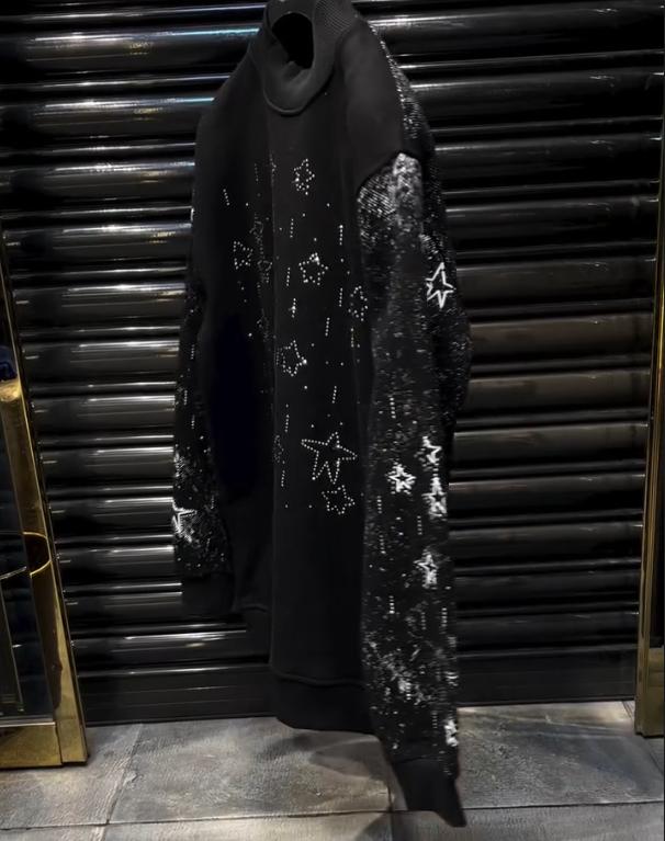Men's Velvet Sparkling Diamond Embroidered Printed Casual Hoodie