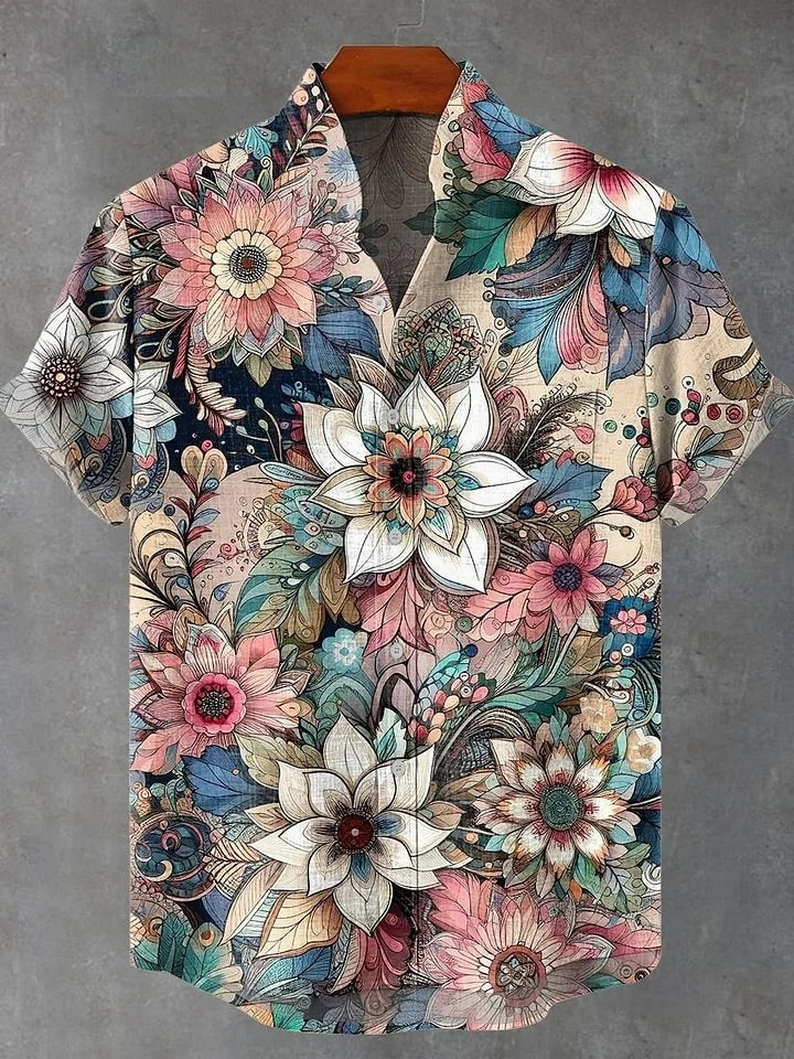 Vintage Floral Print Casual 100% Cotton Shirt