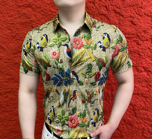 Men's Fashion Casual Thin Style Trend Slim Fit Lapel Short Sleeved Shirt