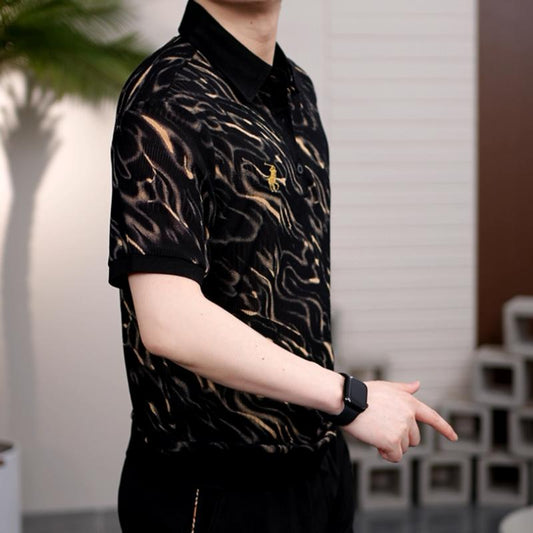 Men's New Casual Collar Button Pattern High-quality Short Sleeved Shirt