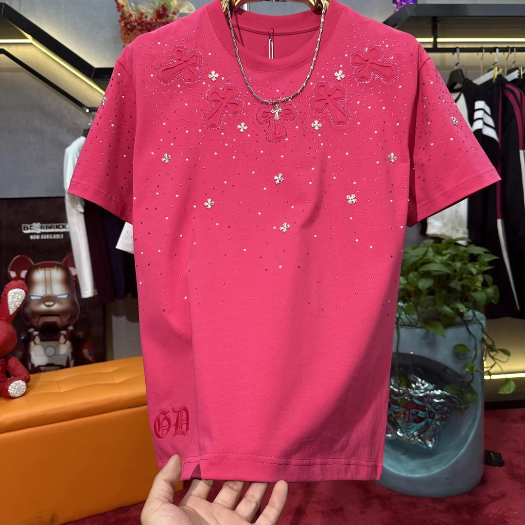 Men's Cross Hot Diamond Light Luxury Heavy Duty Short Sleeve