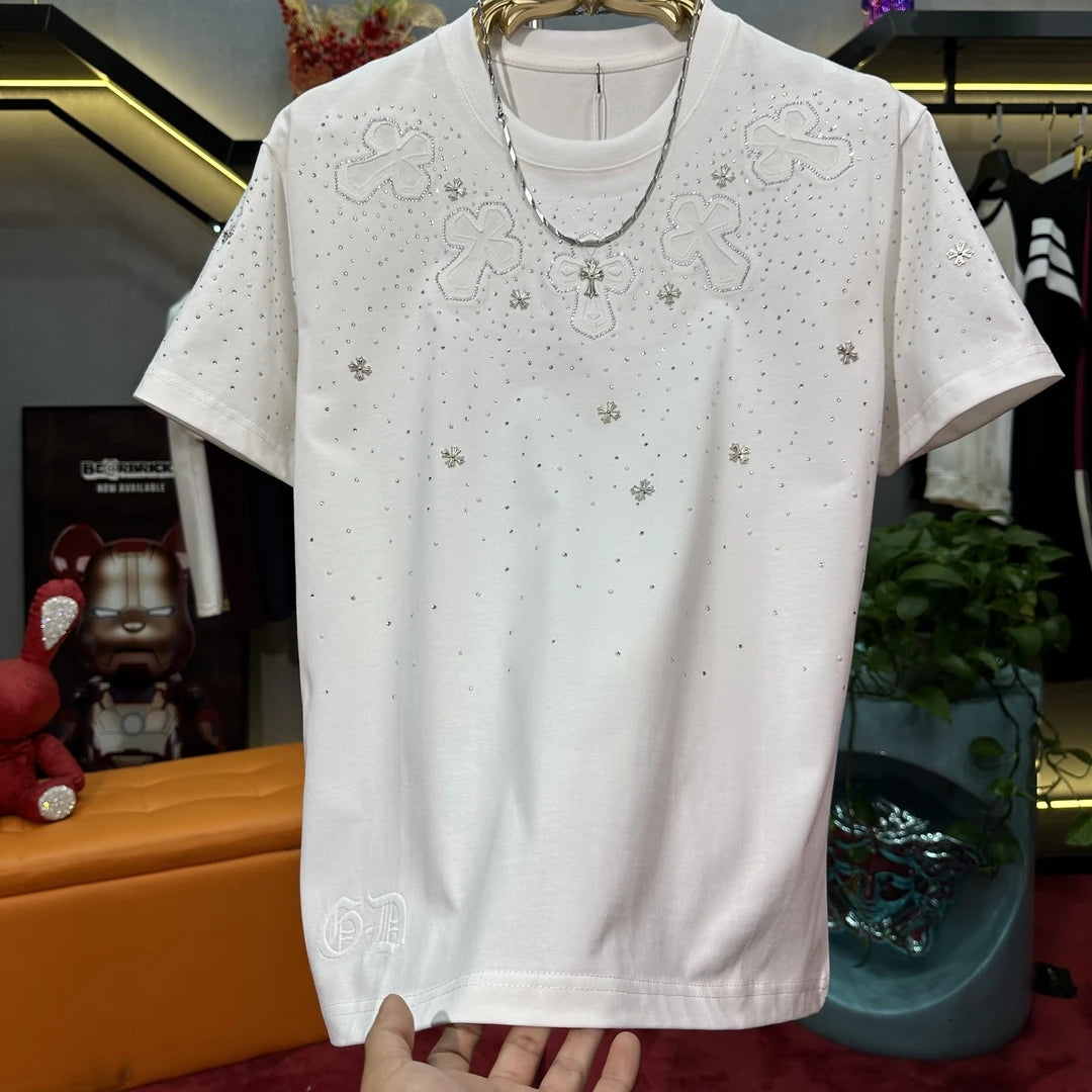 Men's Cross Hot Diamond Light Luxury Heavy Duty Short Sleeve