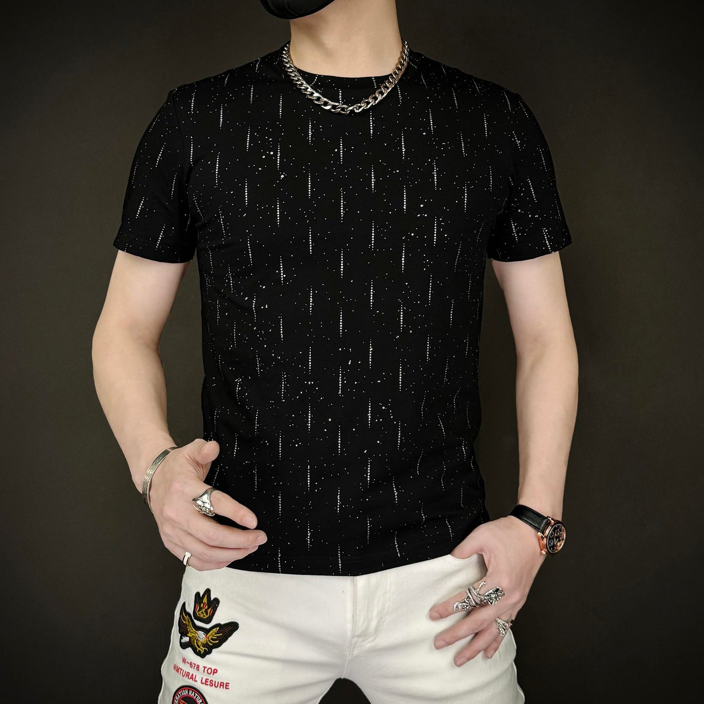 Summer Light Luxury Trendy High Quality Personalized Glitter Short Sleeves
