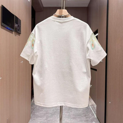Men's New Peacock Feather Embroidered Casual Short Sleeved Shirt