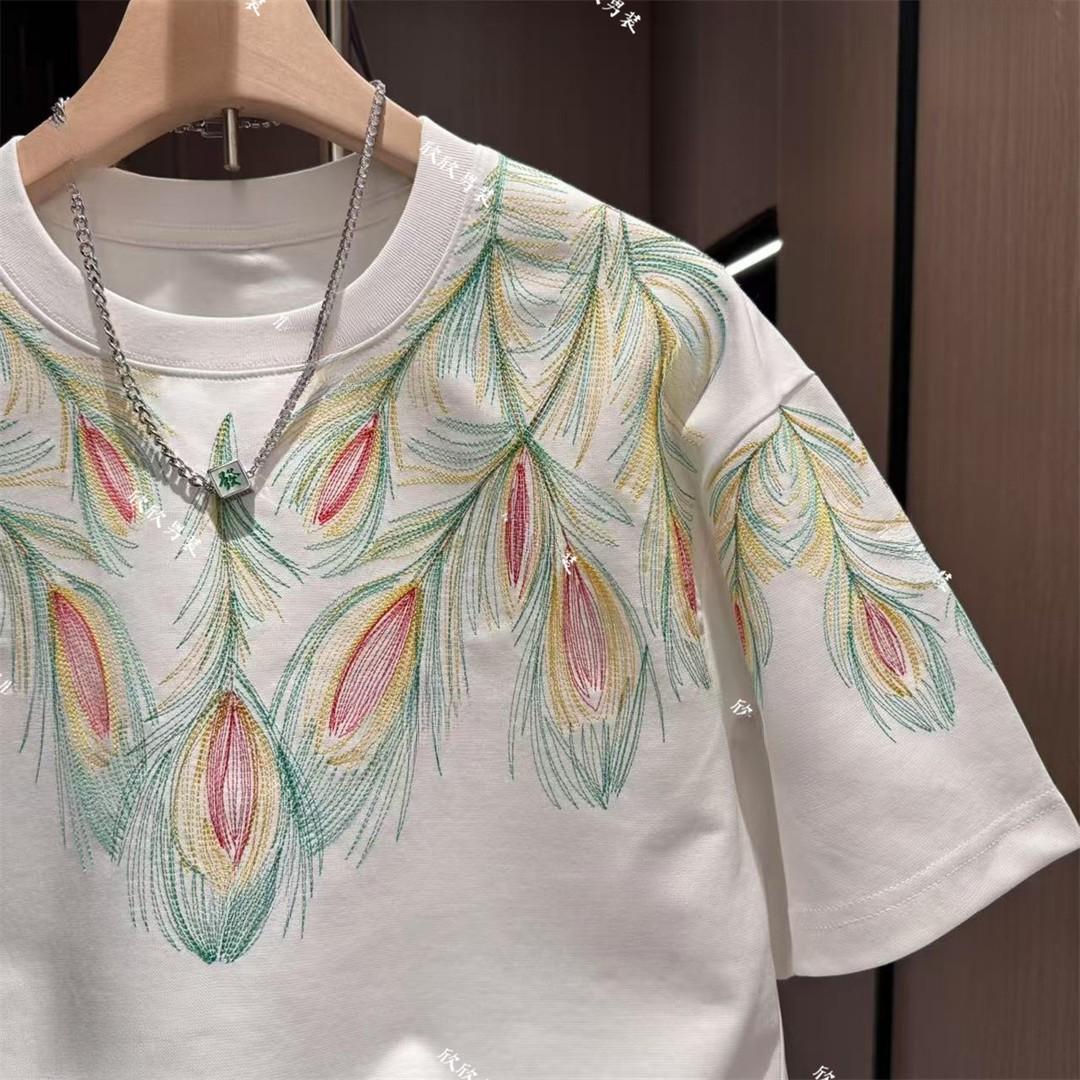 Men's New Peacock Feather Embroidered Casual Short Sleeved Shirt
