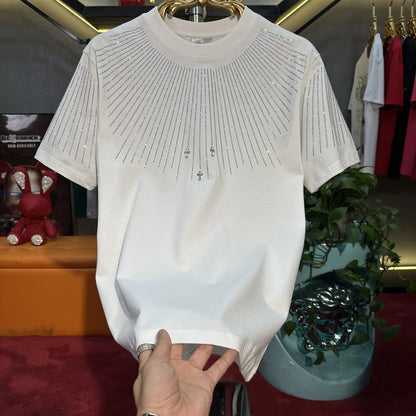 Men's Fashionable Diamond Hot Stamping Radial Line Short Sleeved Shirt