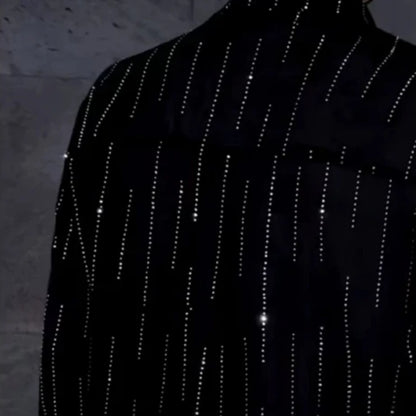 Trendy Rhinestone Loose Long Sleeved Shirt