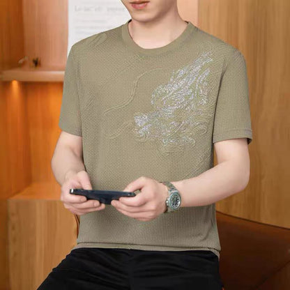 Men's new fashionable ice silk short sleeved shirt