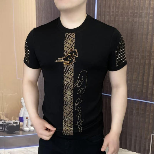 Men's new round neck versatile Golden Horse galloping trend casual T-shirt