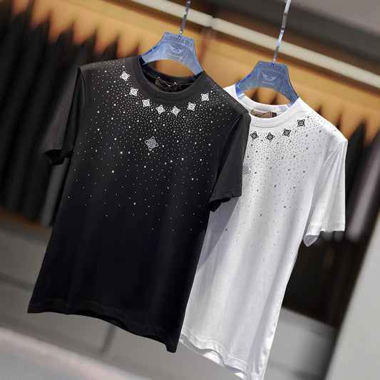 Men's new starry hot diamond short sleeved T-shirt