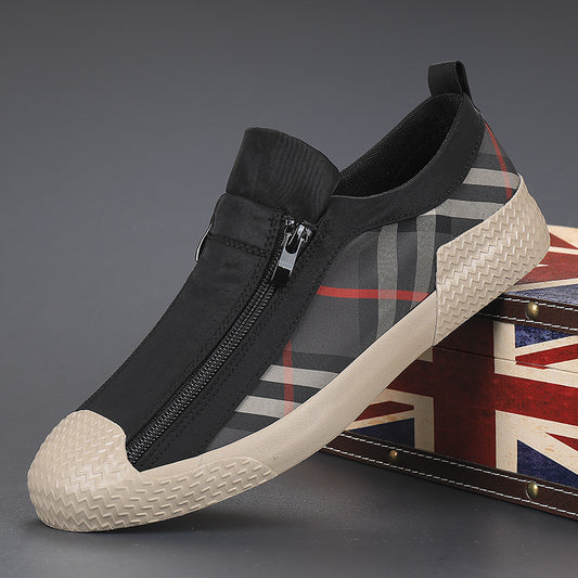 Men's new zipper low cut sport checkered canvas shoes