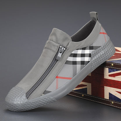 Men's new zipper low cut sport checkered canvas shoes