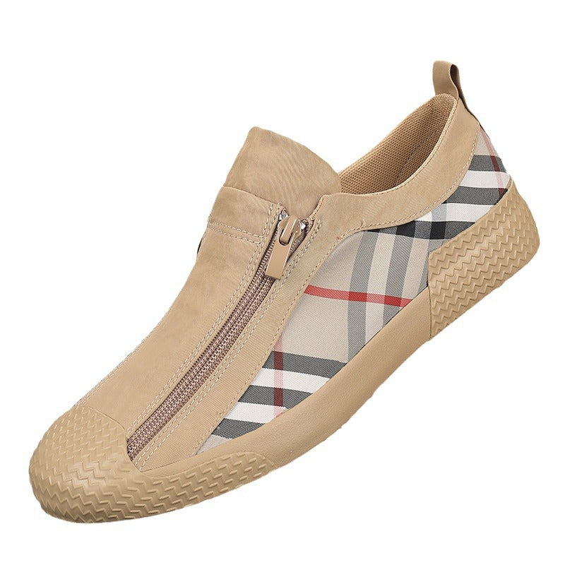 Men's new zipper low cut sport checkered canvas shoes