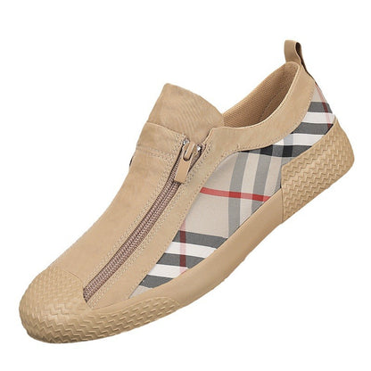 Men's new zipper low cut sport checkered canvas shoes
