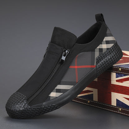 Men's new zipper low cut sport checkered canvas shoes