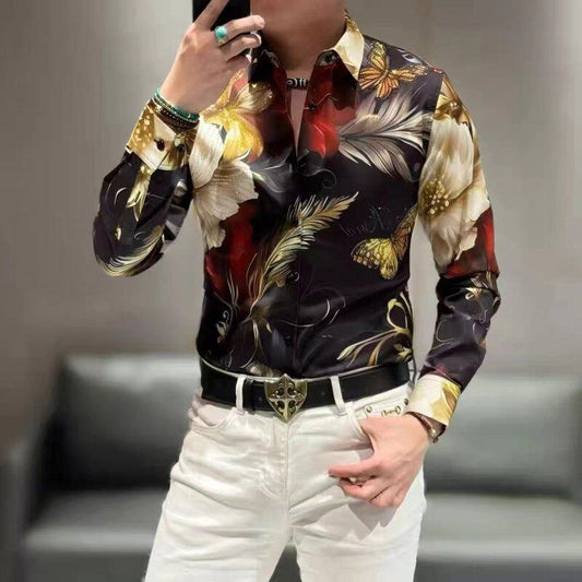 Men's high-end butterfly patterned light luxury iron free shirt