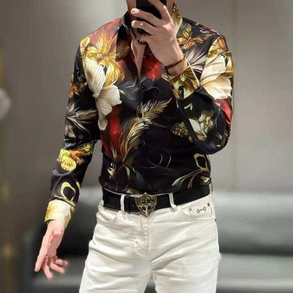Men's high-end butterfly patterned light luxury iron free shirt