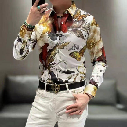 Men's high-end butterfly patterned light luxury iron free shirt