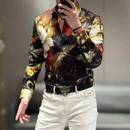 Men's high-end butterfly patterned light luxury iron free shirt