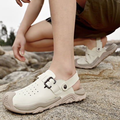 Men's high-quality leather sandals with toe caps