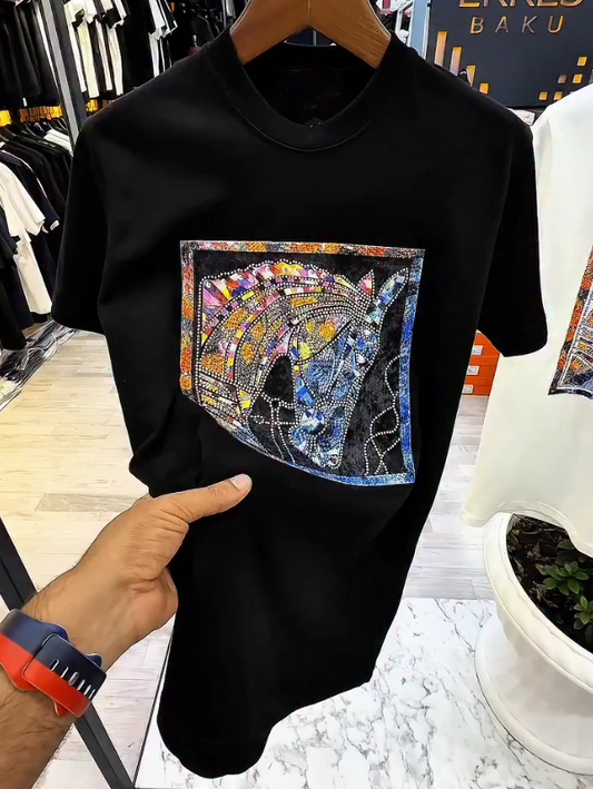 Diamond Studded Art Painting Luxury Casual Short Sleeved Shirt