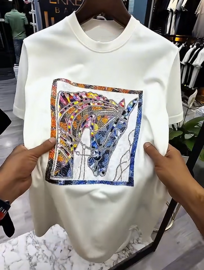Diamond Studded Art Painting Luxury Casual Short Sleeved Shirt