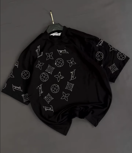 Luxury Sparkling Diamond Short Sleeved Shirt