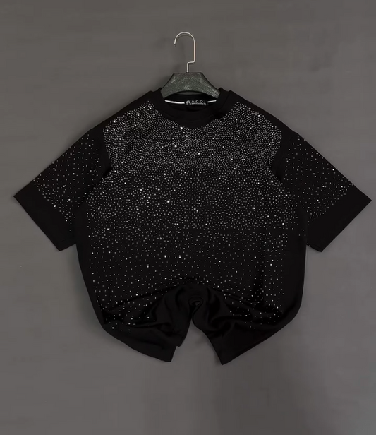 Starry Sky Sparkling Diamond Casual Short Sleeve