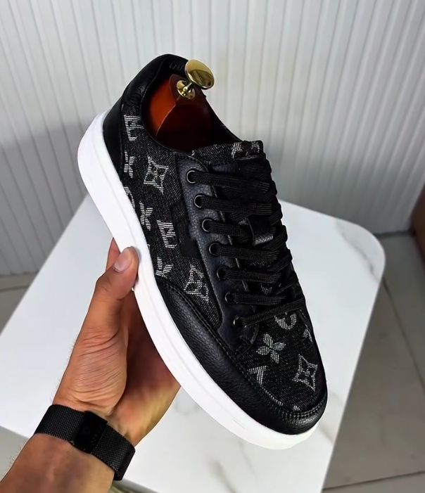 Luxury Patterned Denim Patchwork Leather Casual Shoes