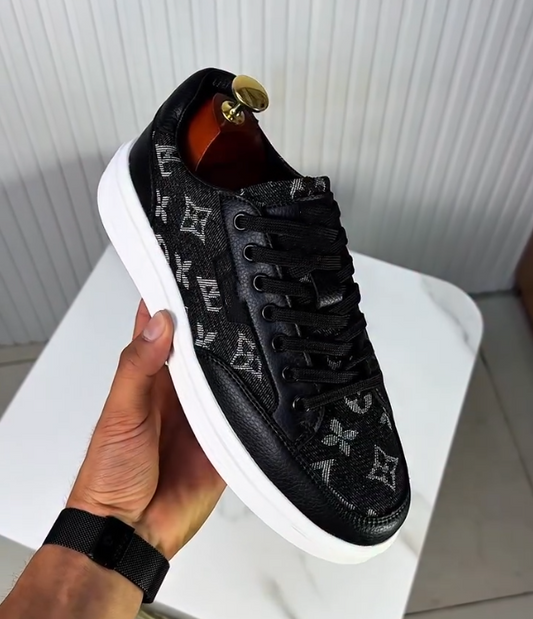 Luxury Patterned Denim Patchwork Leather Casual Shoes