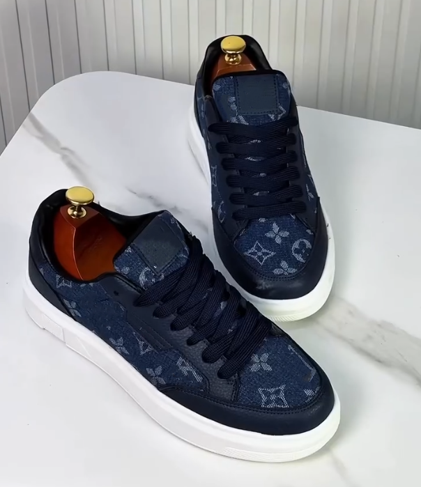 Luxury Patterned Denim Patchwork Leather Casual Shoes