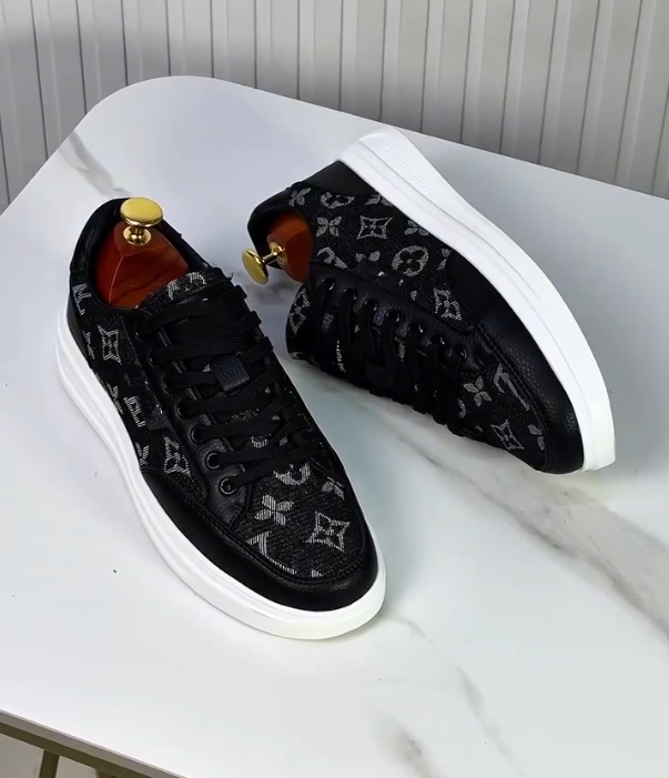 Luxury Patterned Denim Patchwork Leather Casual Shoes