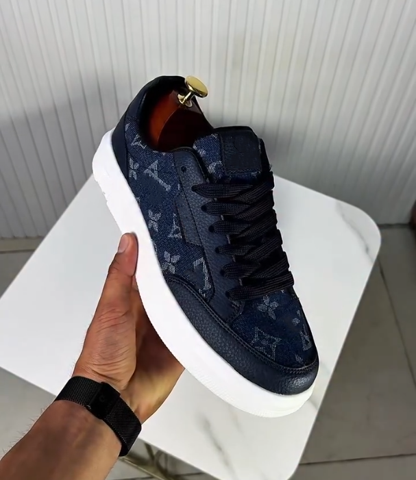Luxury Patterned Denim Patchwork Leather Casual Shoes