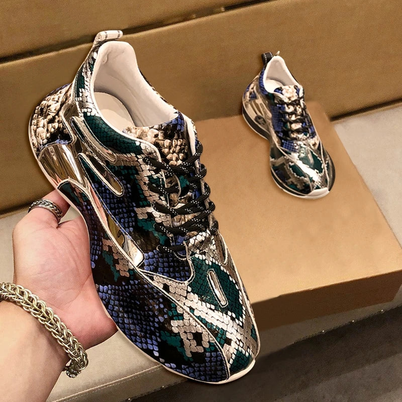 Men's Snake Patterned Leather Casual Shoes