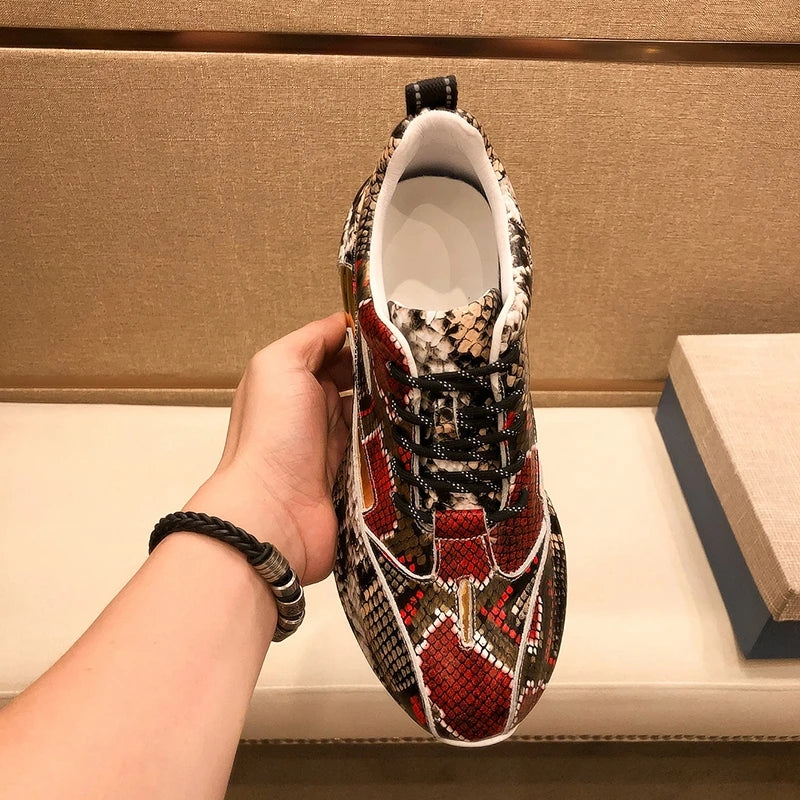 Men's Snake Patterned Leather Casual Shoes
