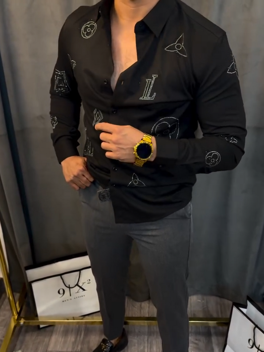 Men's Fine Glitter Regular Pattern Long Sleeved Shirt