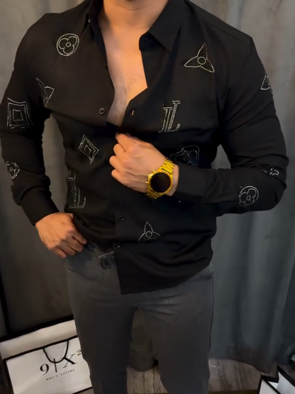 Men's Fine Glitter Regular Pattern Long Sleeved Shirt