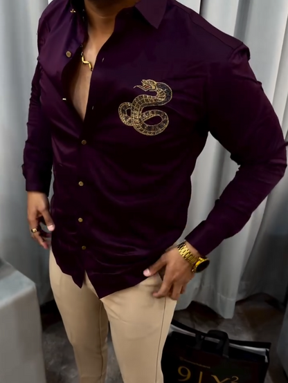 Men's Fine Shining Golden Snake Pattern Long Sleeve Shirt