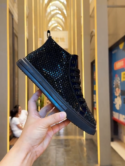 Men's High Top Sparkling Diamond Patent Leather Casual Shoes