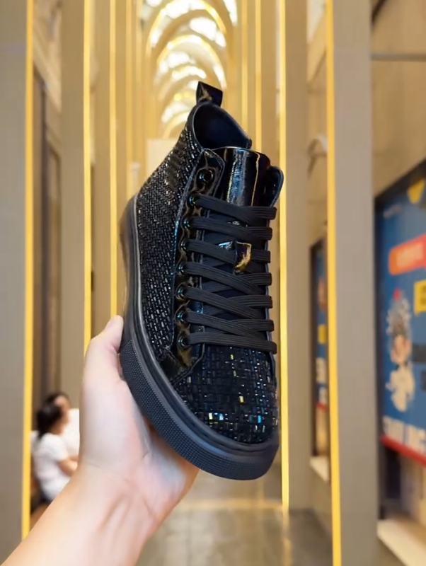 Men's High Top Sparkling Diamond Patent Leather Casual Shoes