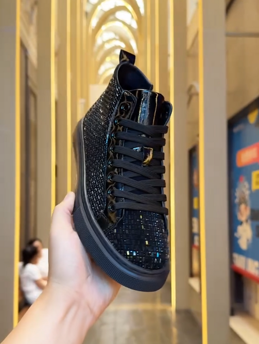 Men's High Top Sparkling Diamond Patent Leather Casual Shoes