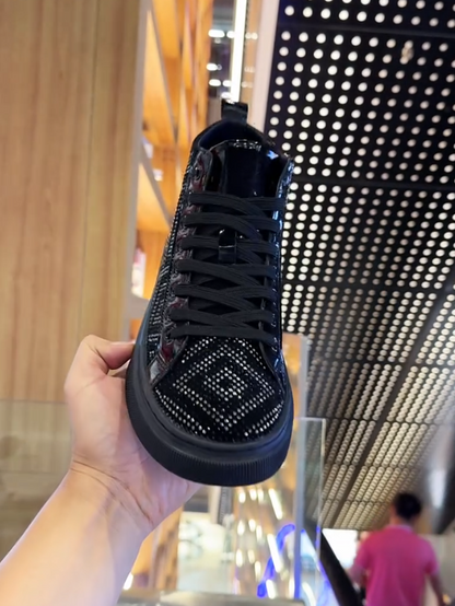 Men's High Top Square Sparkling Diamond Patent Leather Casual Shoes