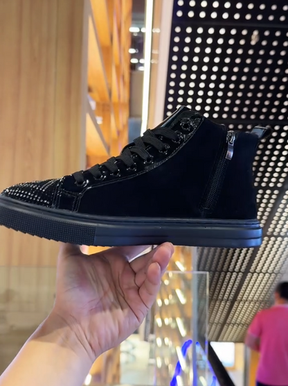 Men's High Top Square Sparkling Diamond Patent Leather Casual Shoes