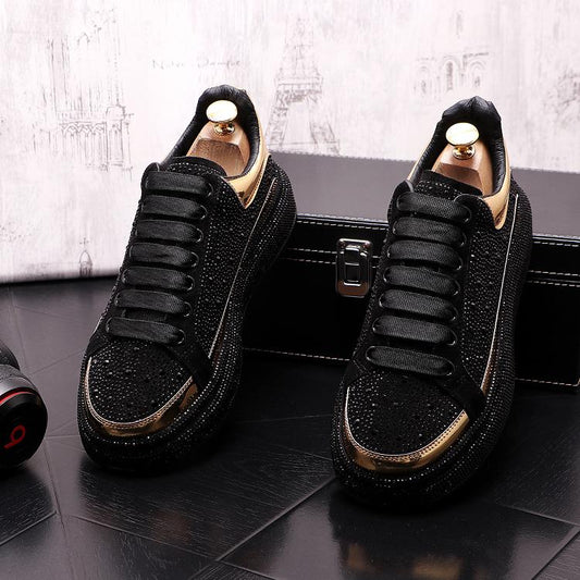 Men's Diamond Studded Bright Edged Thick Soled Casual Shoes