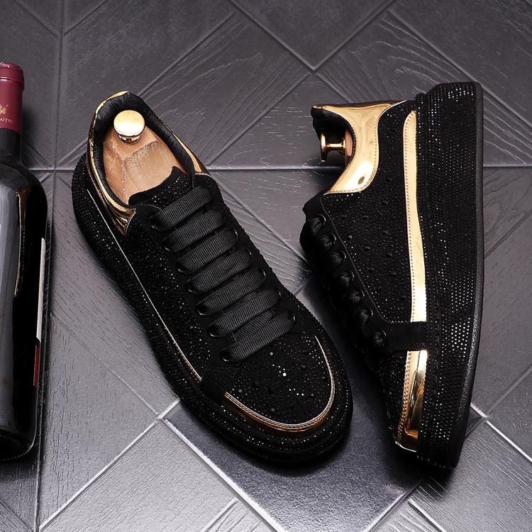 Men's Diamond Studded Bright Edged Thick Soled Casual Shoes